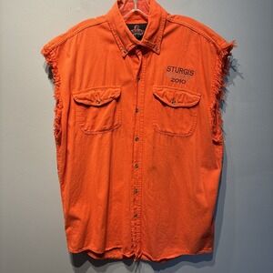 Men's Orange Biker Muscle Shirt 2010 Sturgis Bike Week Cutoff Vintage Sz2XL